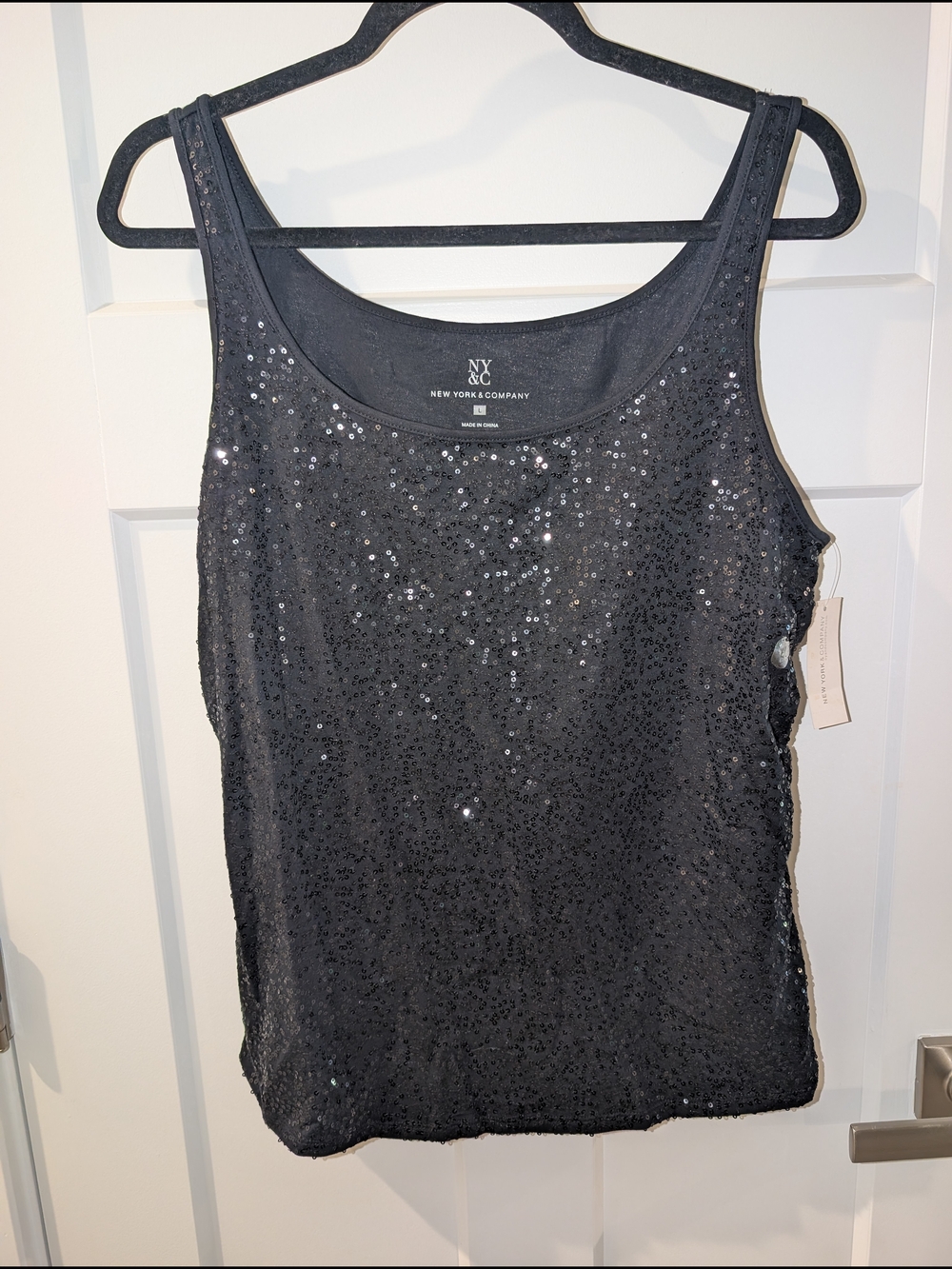 New York & Company Black Sequin Scoop Tank Top